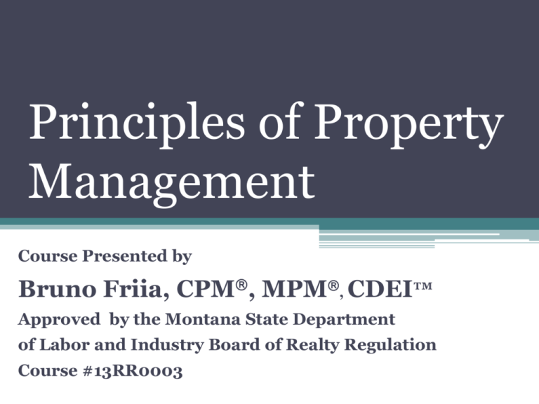 Principles of PM Part 2 Property Management Licensing