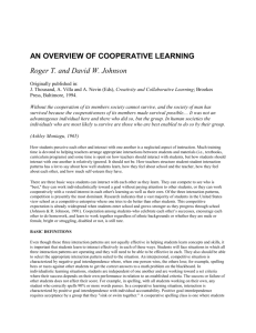 AN OVERVIEW OF COOPERATIVE LEARNING Roger T. and David