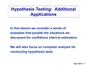Hyp Test II: 1 Hypothesis Testing