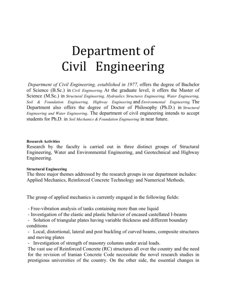 Department Of Civil Engineering 