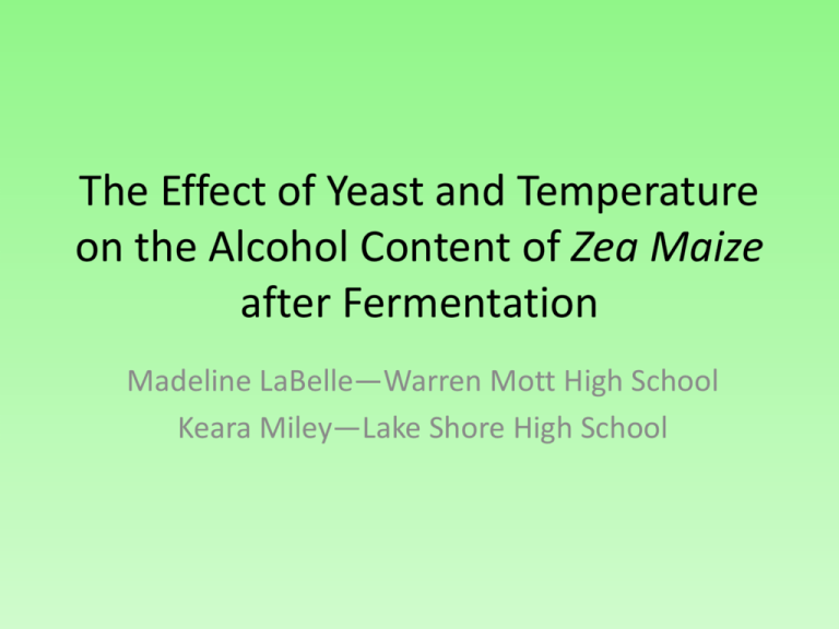 The Effect Of Yeast And Temperature On The Alcohol