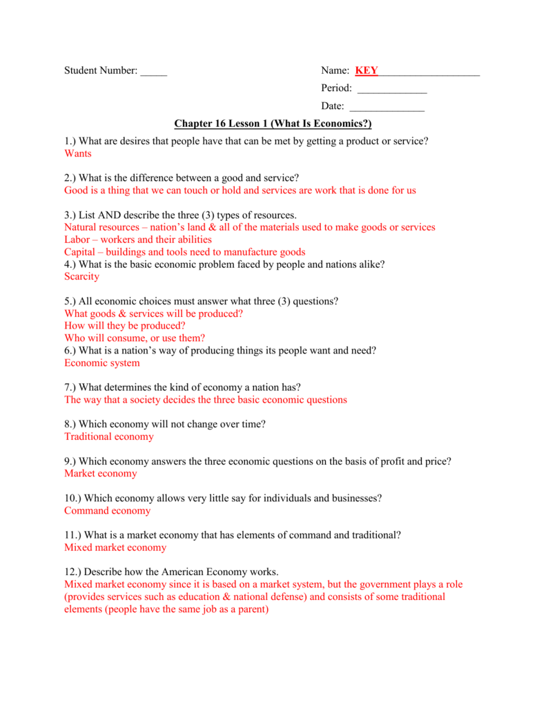 Chapter 16 Lesson 1 What Is Economics 