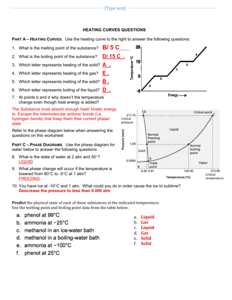 Heating Curve Of Water Worksheet Answers