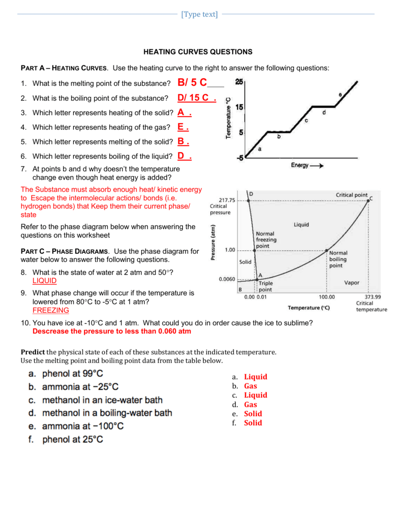 A.25 Heat Curves Phase diagram Worksheet Key Regarding Heating Curve Worksheet Answers