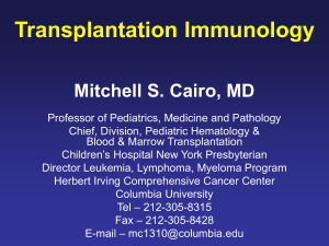 Transplantation Immunology October 1st, 2003 HHSC 401 Outline