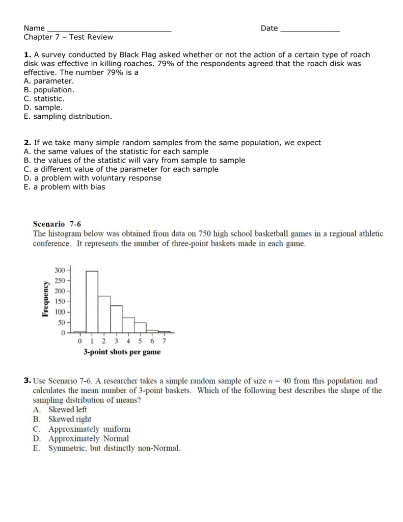 sampling distributions worksheet