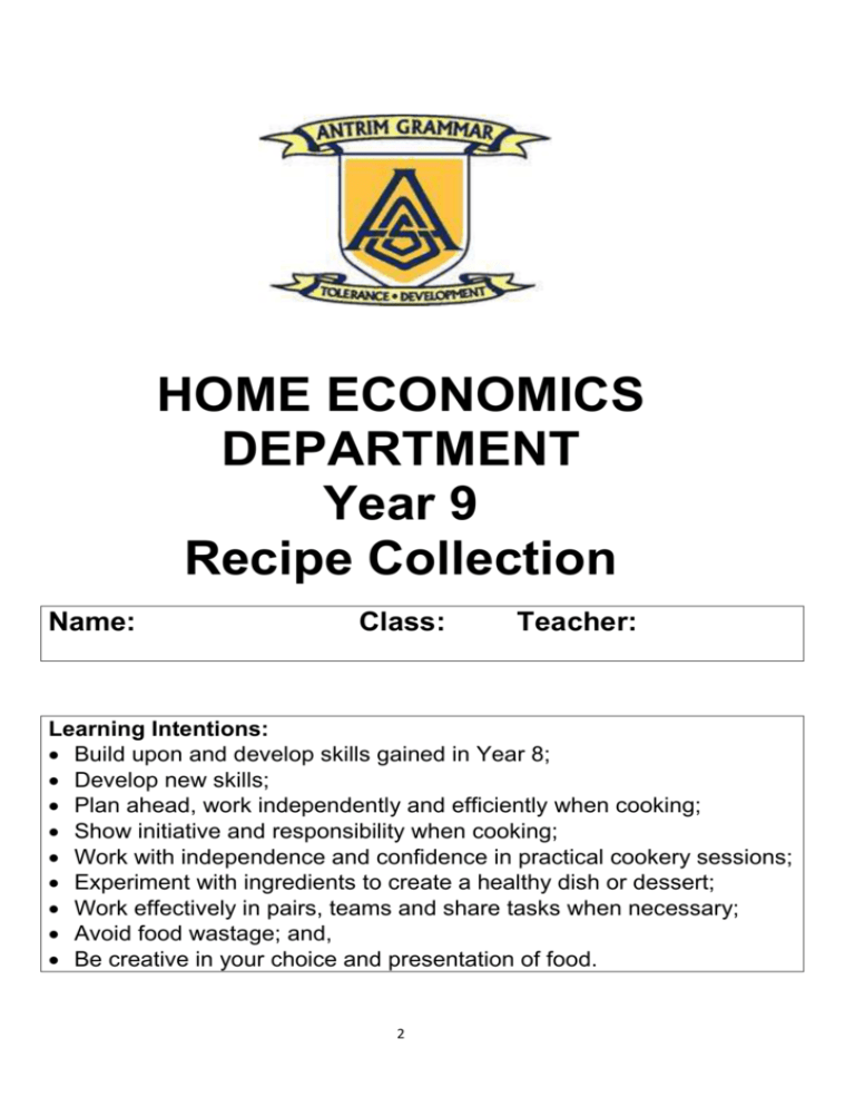 To View Year 9 Recipes Antrim Grammar School