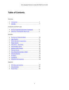 table of contents back to curriculum calendar