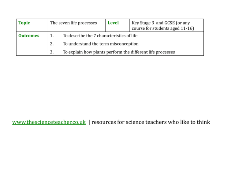 GCSE And Key Stage 3 Worksheet Looking At Plants And The Seven