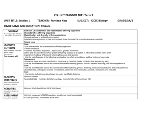 PKine Term1 Unit Planner IGCSE Biology Grade 9