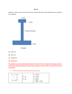 Quiz 12 Question 1 What is most nearly the moment of inertia of the