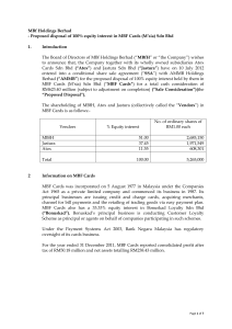 MBf Holdings Berhad - Proposed disposal of 100% equity interest in