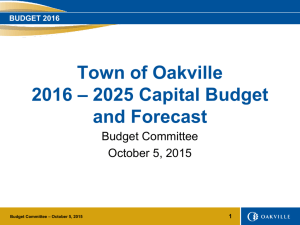 Town of Oakville 2016 * 2025 Capital Budget and Forecast