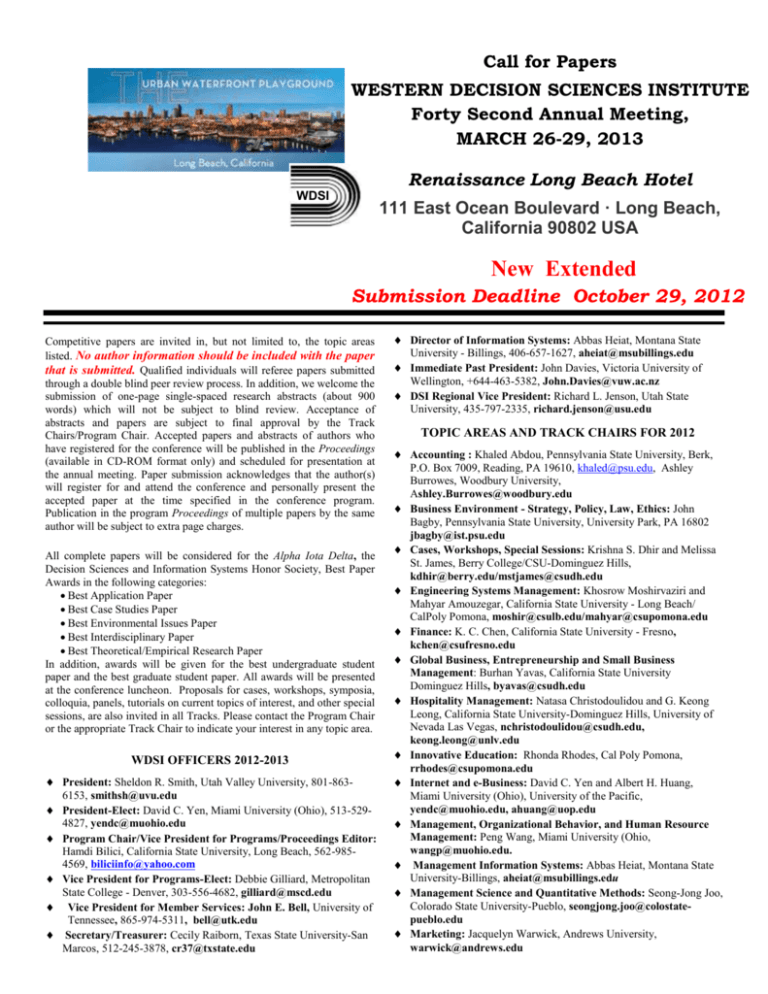 Call for Papers Western Decision Sciences Institute