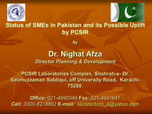 Status of SMEs in Pakistan and its Possible Uplift by PCSIR