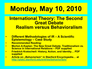 The Second Debate Realism versus Behavioralism