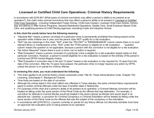 Licensed or Certified Child Care Operations: Criminal