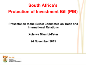 South Africa's Protection of Investment Bill (PIB) presentation