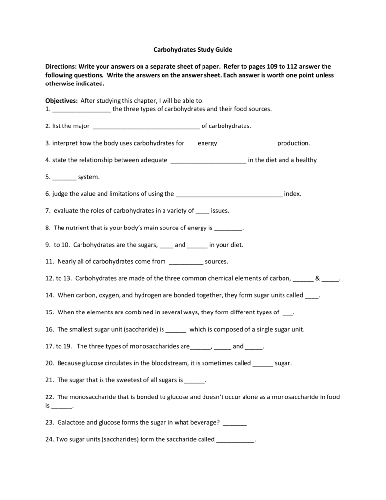 Carbohydrates Study Guide