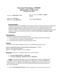Personnel Psychology, INP4203 Spring 2014, Section U01
