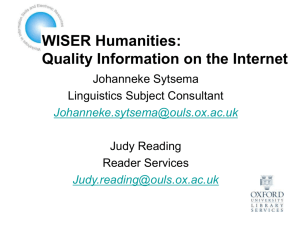 WISER Humanities: Quality Information on the Internet