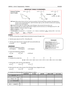 MHF4U – Unit 4: Trigonometry – Radians REVIEW Reciprocal Trig