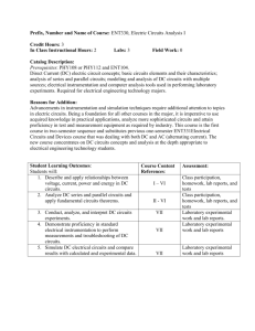 Prefix, Number and Name of Course: ENT330, Electric Circuits