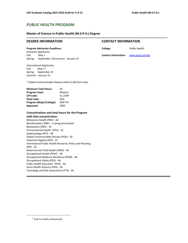 Public Health program USF Office of Graduate Studies