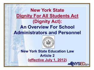 New York State Dignity For All Students Act (DASA) New York State