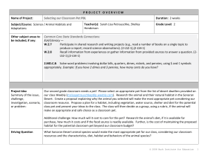 Planning guide - Selecting our Classroom Pet PBL