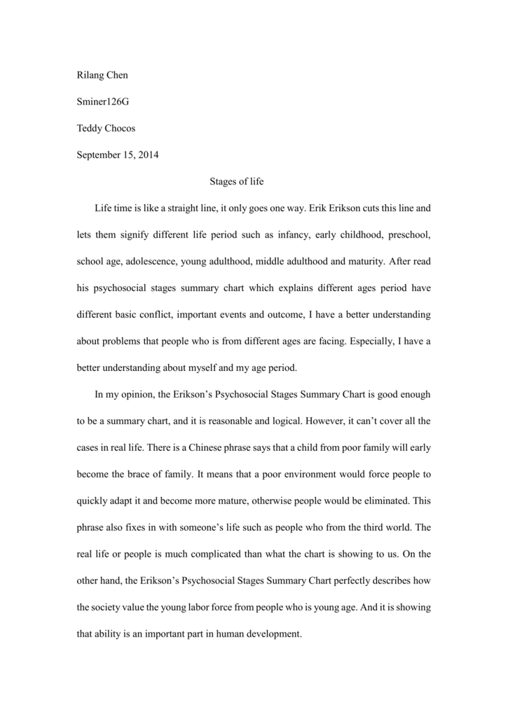 Erikson S Psychosocial Stages Summary Chart