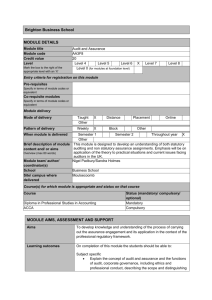 Brighton Business School MODULE DETAILS Module title Audit and