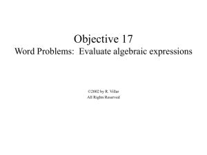 Word Problems: Evaluate Algebraic Expressions
