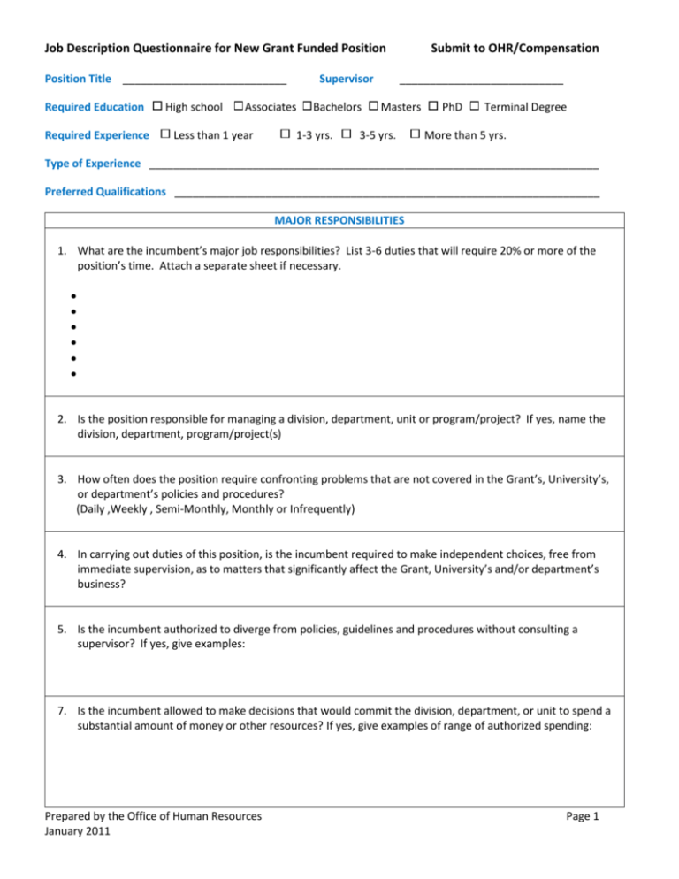 Grant Specialist Position Description