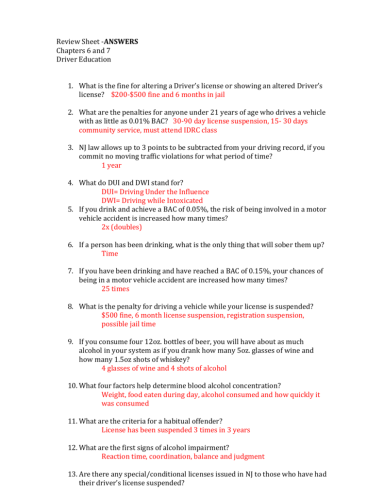 assignment 10 unit 9 review questions drivers ed