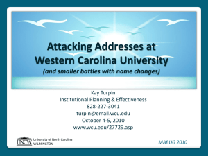 Attacking Addresses at WCU - Western Carolina University