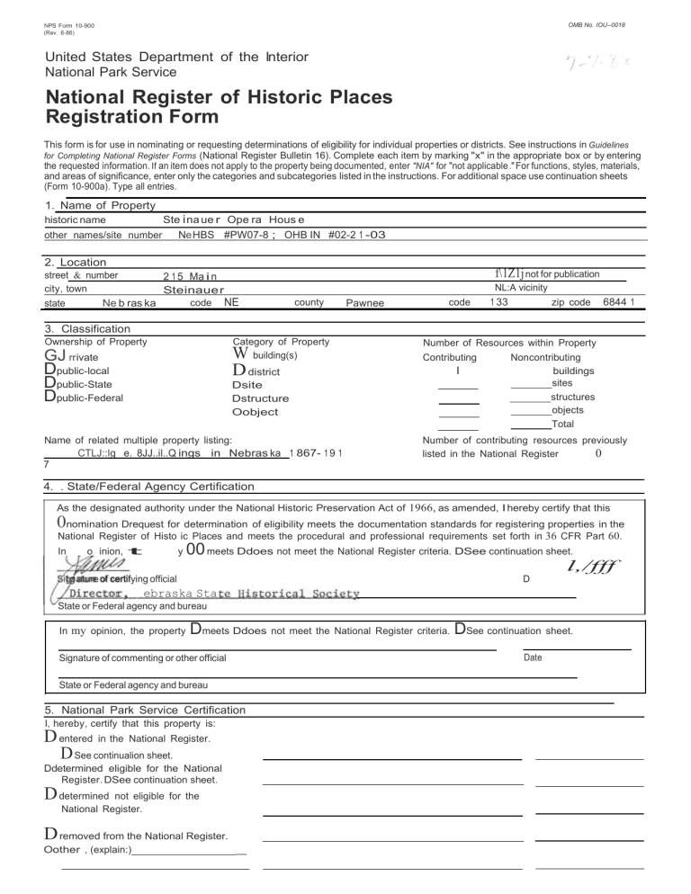 National Register Of Historic Places Continuation Sheet