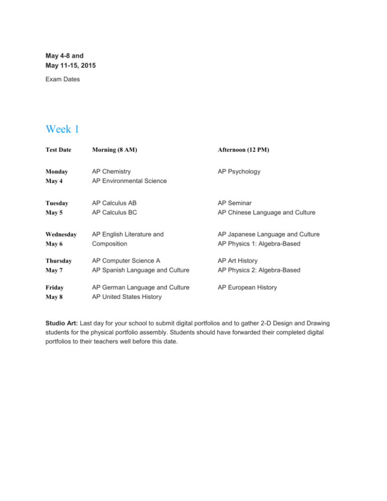 2015 AP Exam Schedule - Hinsdale Central High School