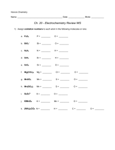Ch. 20 - Electrochemistry Review WS