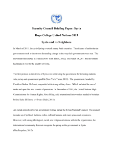 Security Council Briefing Paper: Syria Hope College United Nations