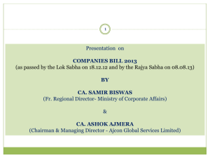 Presentation on Companies Bill - Ajcon Global Services Limited