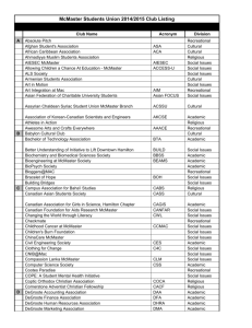 McMaster Students Union 2014/2015 Club Listing Club Name