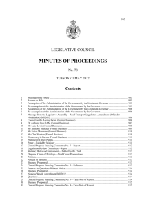 minutes 78 - 1 may 2012s - Parliament of New South Wales