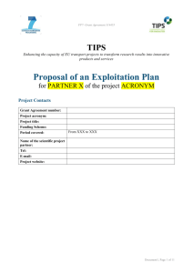 Exploitation plan including action plan and timing