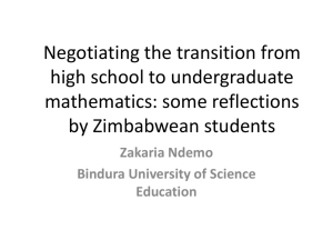 Transition Problem - Ndemo - Bindura University of Science Education