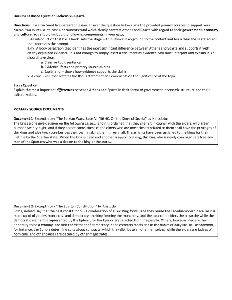 compare and contrast sparta and athens essay