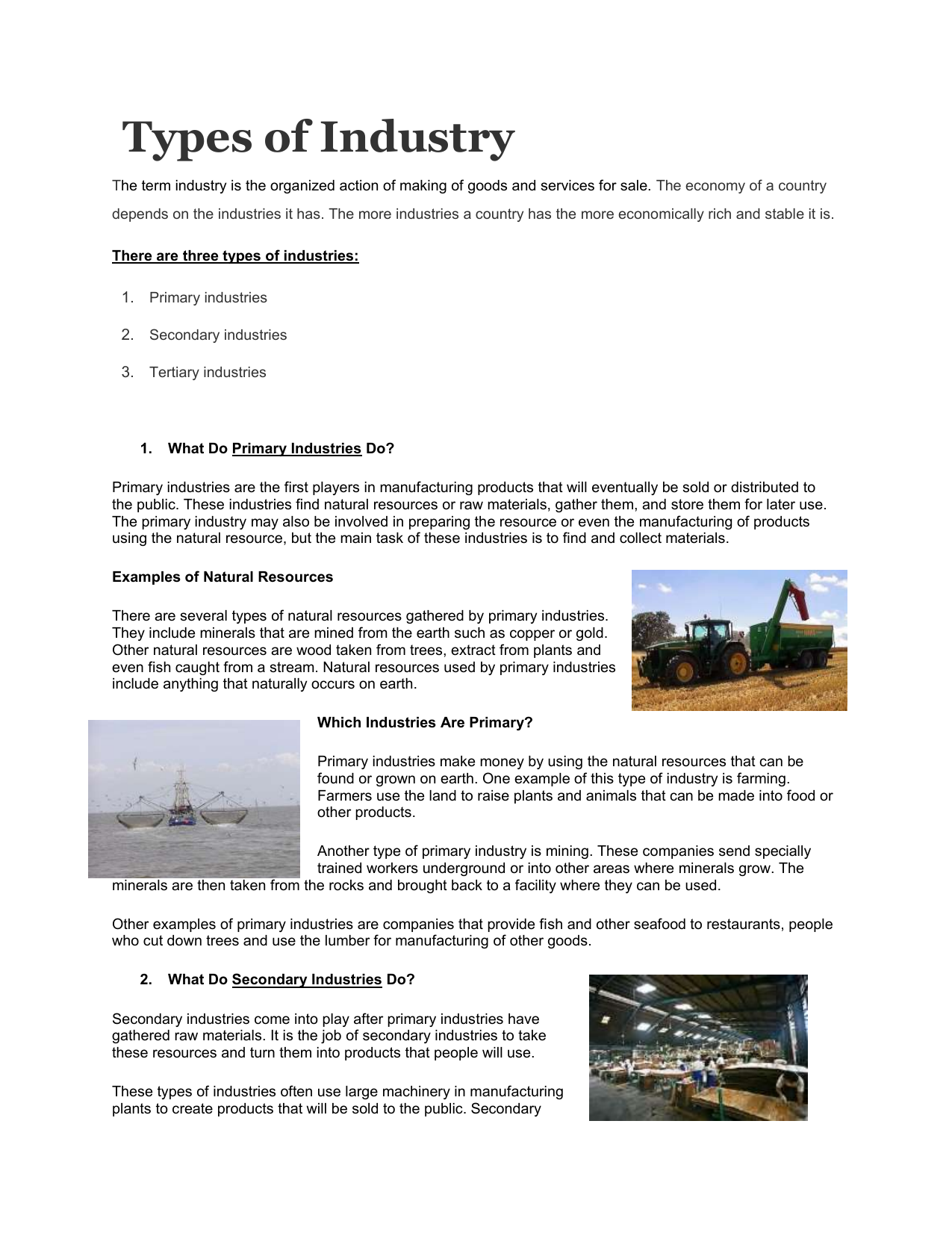 What are the three 3 types of industry?