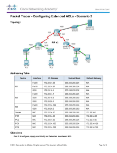 Packet Tracer - Configuring Extended ACLs