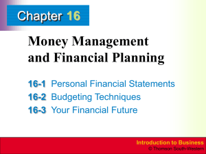 Chapter 16 Money Management and Financial Planning