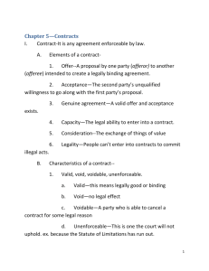 B. Characteristics of a contract